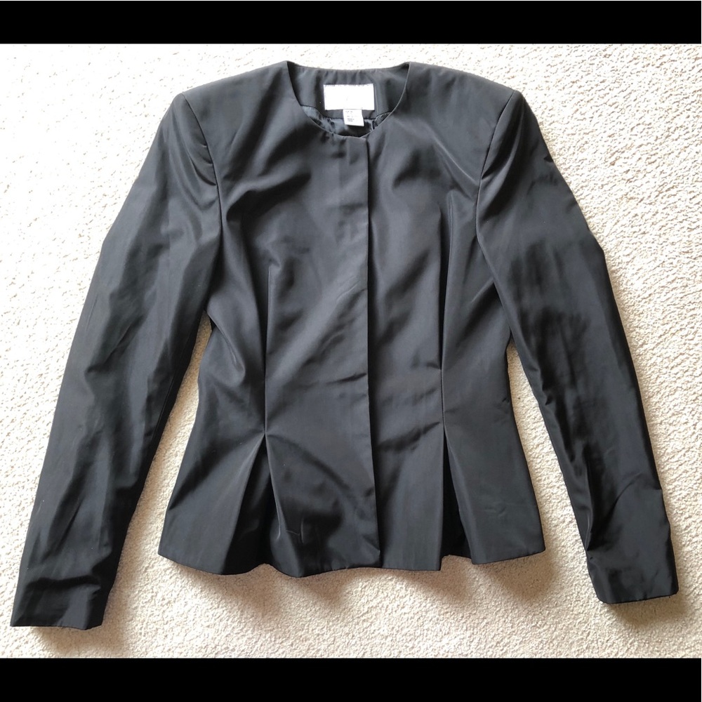 H&M Black Polyester Shiny Peplum Jacket Coat Sz 6